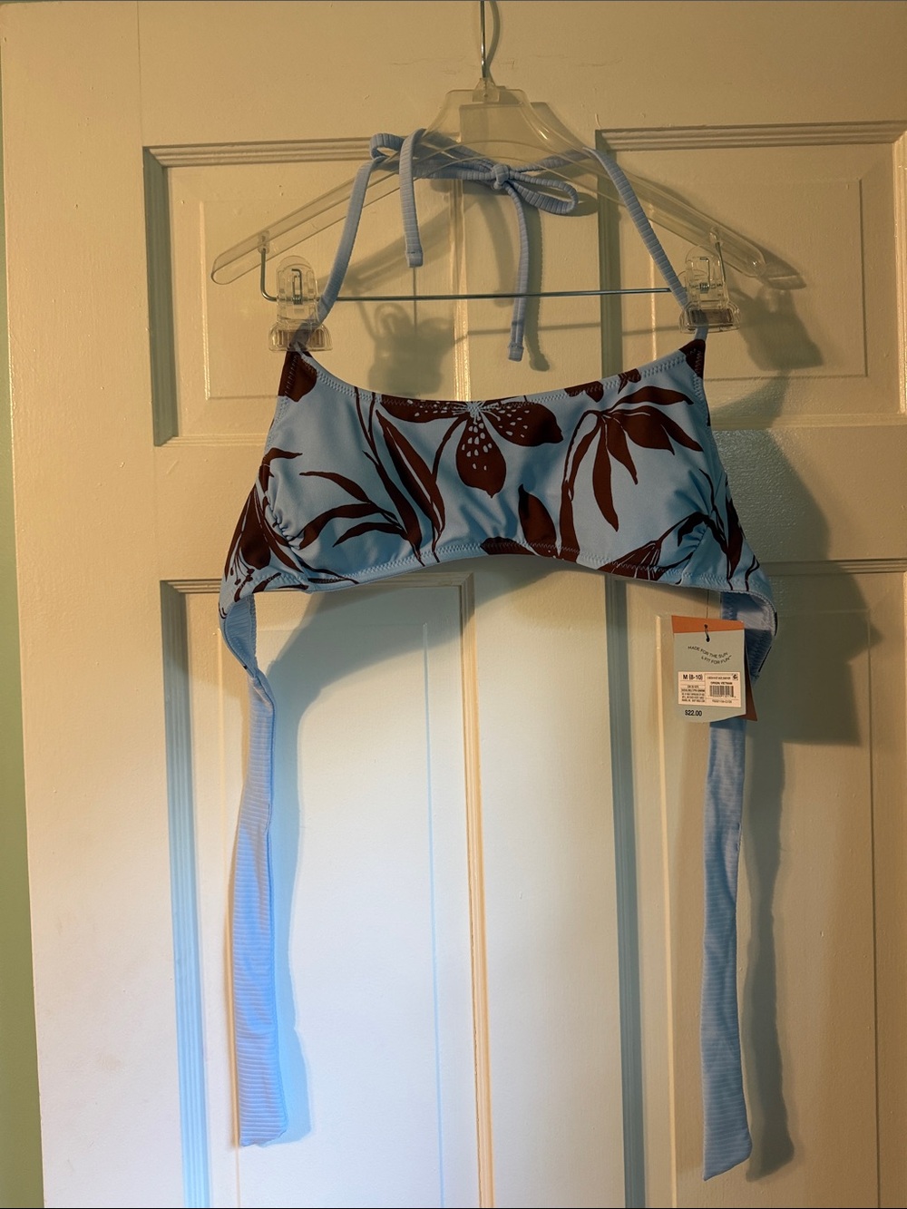 Shade & Shore Blue Bandeau Bikini Top with Brown Floral Print